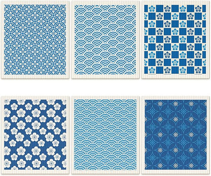 Cunhill 6 Pcs Swedish Kitchen Dish Cloths Kitchen Towels Reusable Sponge Cleaning Cloths Wipes Absorbent Dish Cloth Quick Drying Washable Decorative Tea Towels No Odor Bar Hand Towel (Japanese)