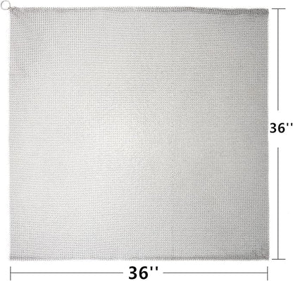 Cast Iron Cleaner & Chainmail Skillet Scrubber - 36''x36'' 3.8mm Small Ring, 316L Stainless Steel Interlocking Mesh Sheet, Flexible Chainmail Panel, Fine Linked Ring Fabric, Woven Ring Net