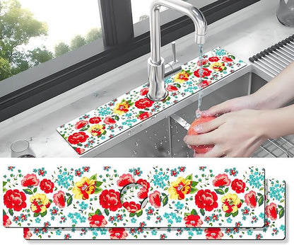 Kitchen Sink Splash Guard Faucet Mat -2 PC Super Absorbent Fast Drying Mat Sink Gadgets-Splash Guard Behind Faucet Drip Catcher for Kitchen, Bathroom,Sink Mat, Dish Drying Mat, Bathroom(23.5" X 5.5" )