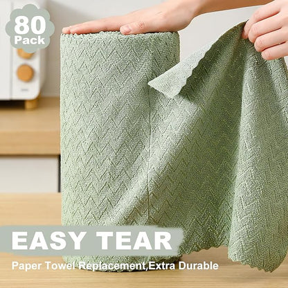 80 Pack Microfiber Cleaning Cloth Roll Reusable Paper Towels 12"x12" Tear Away Cloth,Absorbent Dish Rags for House Kitchen,Wash Cloths,Lint Free Rags for Window Cars Cleaning Supplies