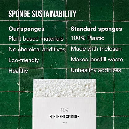 Public Goods Scrubber Sponge | Cleaning & Scrubbing Sponges for Dishes & Kitchen Sink | Natural, Plant-Based Sponges | Pack of 12