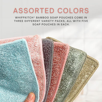 Whiffkitch Soap Pouch 5-Pack – Versatile Mesh Scrubber Wash Bag for Shower & Bath, Bamboo Fiber Bar Soap Holder & Travel Bag, Durable Scrubber Pouch for Rich Lather, Solid - 4x5 inches