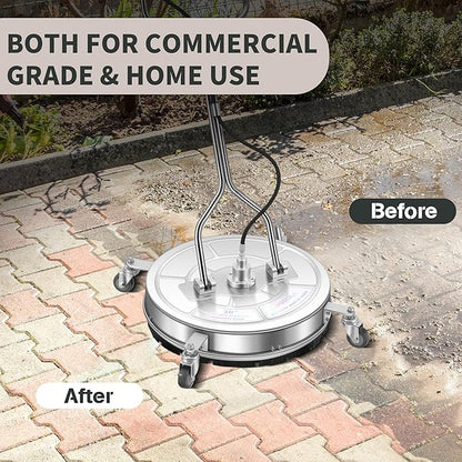 LidoDola 30'' Pressure Washer Surface Cleaner with 4 Wheels - Stainless Steel Surface Cleaner for Pressure Washer Attachment for Concrete, Driveway, Patio, Sidewalk, Deck and Driveways