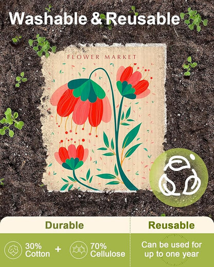 Miss Adola Swedish Dishcloths for Kitchen - 5 Pack Reusable Dish Cloths for Washing Dishes Absorbent Cute Funny Kitchen Towels Cleaning Sponge, Cartoon Flower