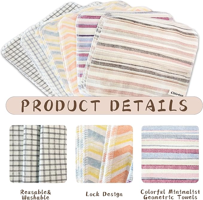Chloven 30 Pack Reusable Paper Towels, Highly Absorbent Cotton Cloth Washable Paper Towels for Kitchen, Eco Friendly Paperless Towels & Napkins Alternative, Reusable Hand Towels Roll