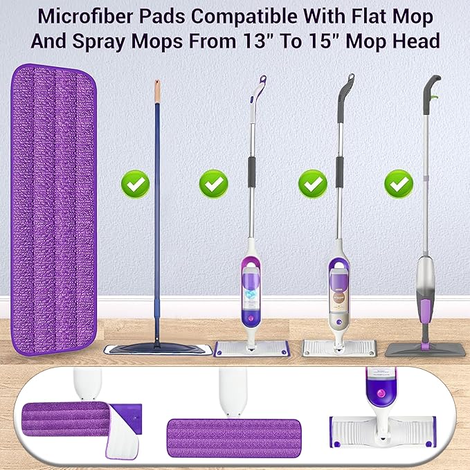 ARSUK Reusable Mop Pads Compatible with Swiffer PowerMop– Washable Velcro Replacement Microfiber Refills for 13''–16'' Spray Mop, Multi-Surface Cleaning Pads (6 Pack)