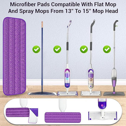 ARSUK Reusable Mop Pads Compatible with Swiffer PowerMop– Washable Velcro Replacement Microfiber Refills for 13''–16'' Spray Mop, Multi-Surface Cleaning Pads (6 Pack)