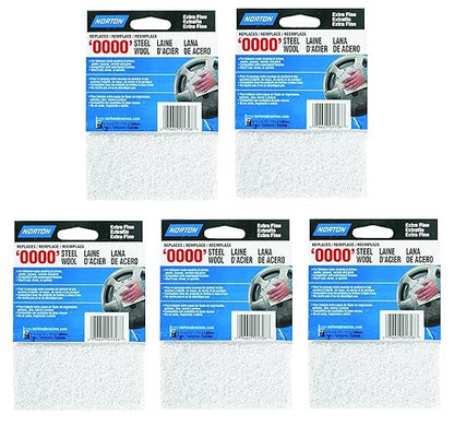 Norton 01726 Synthetic Steel Wool, White, 10 Pads Total (5 Pack)