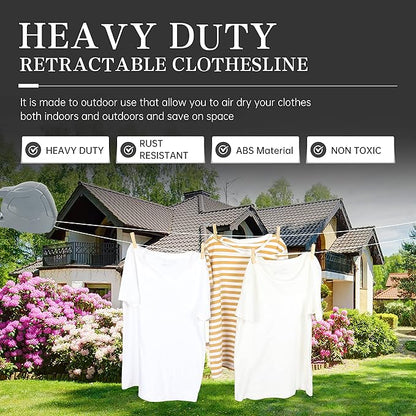 ZOES HOMEWARE Retractable Clothesline Heavy Duty Retracting Clothes Line Outdoor and Indoor with Durable ABS Shell and 2x49 Feet Extruded PVC Line,with Lock to Prevent Sagging