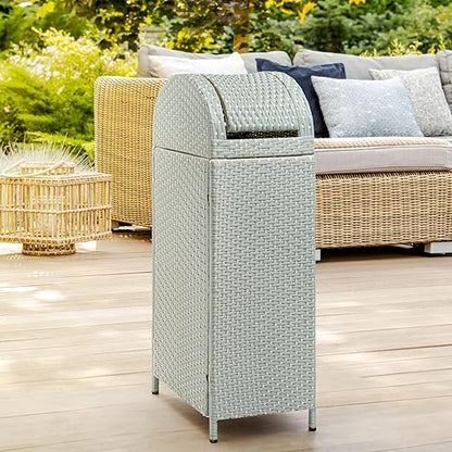 happimess HPM1202C Darla 31.39-Gallon All-Weather Wicker/Metal Swing Top Hideaway Outdoor Trash Can, Mint Blue/White, Classic, Coastal, Casual Wastebin for Backyard, Patio, Porch, Kitchen