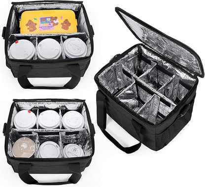 Trunab Reusable 6 Cups Drink Carrier for Delivery Insulated Drink Caddy with Handle and Shoulder Strap, Adjustable Dividers, Beverages Carrier Tote Bag, for Daily Life Takeout, Outdoors, Travel