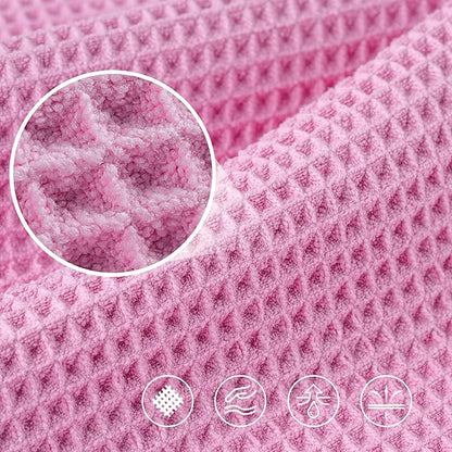 POLYTE 430 GSM Microfiber Oversize Quick Dry Lint Free Bath Towel, 60 x 30 in, 4 Pack (Waffle Weave)