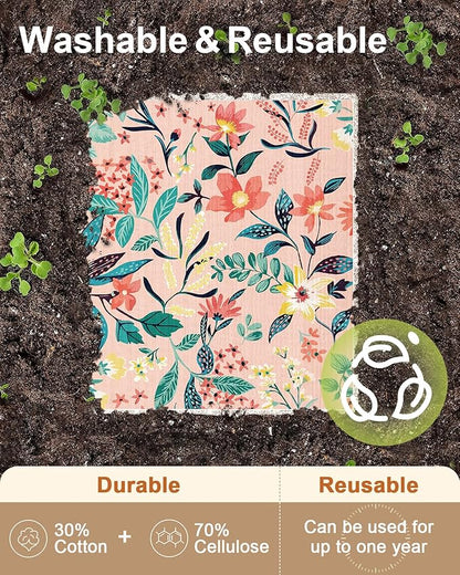 Miss Adola Swedish Dishcloths for Kitchen with Hooks - Reusable Dish Cloths for Washing Dishes Fast Drying Cute Fun 5 Pack Swedish Dish Towels Washable Cleaning Sponge, Color Floral Cluster