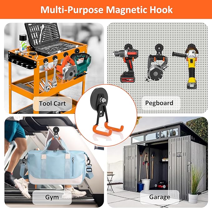 ENUODA Strong Magnetic Hooks Heavy Duty Upgraded Magnetic Tool Holder Rare Earth Magnets with Hooks for Hanging Wreath, Garden Tool, Toolbox, Shovel, Broom, Garage, Tool Chest, Organization, 4PCS