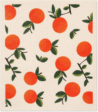 Swedish Dishcloths 4-Pack, Reusable Kitchen Cleaning Cloths, Eco-Friendly Sponges with Citrus Lemon Orange Print, Machine Washable 7.87x6.88 inch