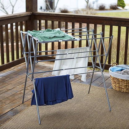 Household Essentials Clothes Drying Rack, Foldable, Expandable and Collapsible Laundry Drying Rack, Silver