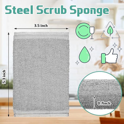 Thyle 12 Pack Kitchen Steel Scrubbing Sponges, Heavy Duty Non Scratch Metal Scrub Pads, Reusable Cleaning Sponges for Dishes, Pots, Pans, Sink and Tough Hard Stains (Gray)