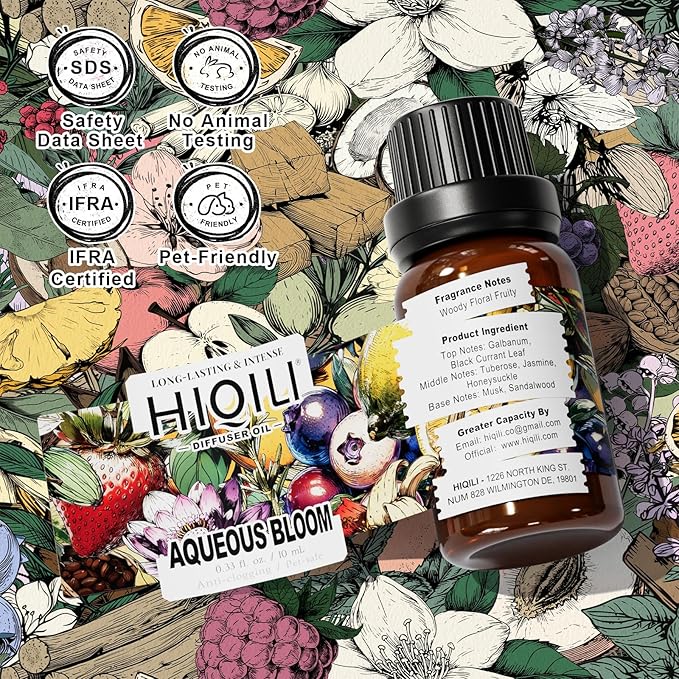 HIQILI Aqueous Bloom Diffuser Oil for Humidifier, Pets & Home, Long - Lasting Scent for Large Spaces, DIY & More - 0.34 Fl Oz