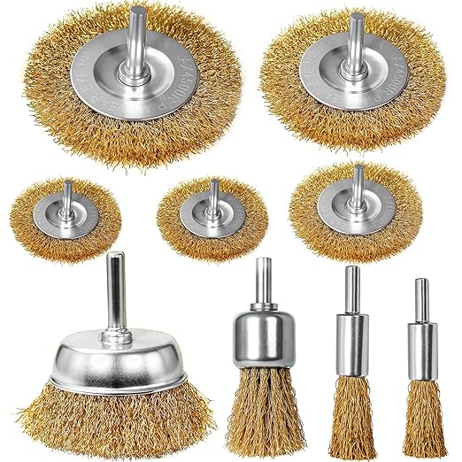 9 Pcs Carbon Steel Wire Brush for Drill Rust Removal Kit,Wire Wheels and Pen Metal Wool Brushes Drill Attachments Cup for Corrosion and Scrubbing Surfaces,1/4-Inch Round Shank