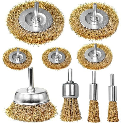 9 Pcs Carbon Steel Wire Brush for Drill Rust Removal Kit,Wire Wheels and Pen Metal Wool Brushes Drill Attachments Cup for Corrosion and Scrubbing Surfaces,1/4-Inch Round Shank