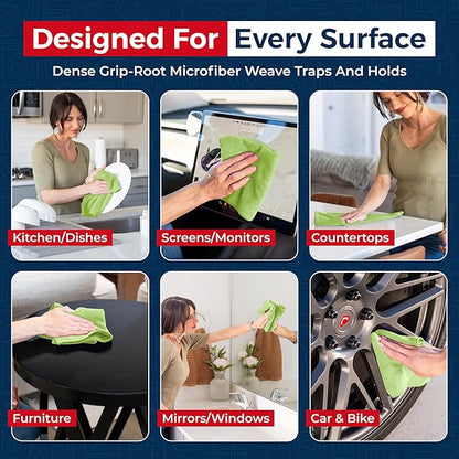 USANOOKS Microfiber Cleaning Cloth Light Green - 8 Pcs 12.5"x12.5" - High Performance - 1200 Washes, Ultra Absorbent Towels Weave Grime & Liquid for Streak-Free Mirror Shine - Car Washing Cloth
