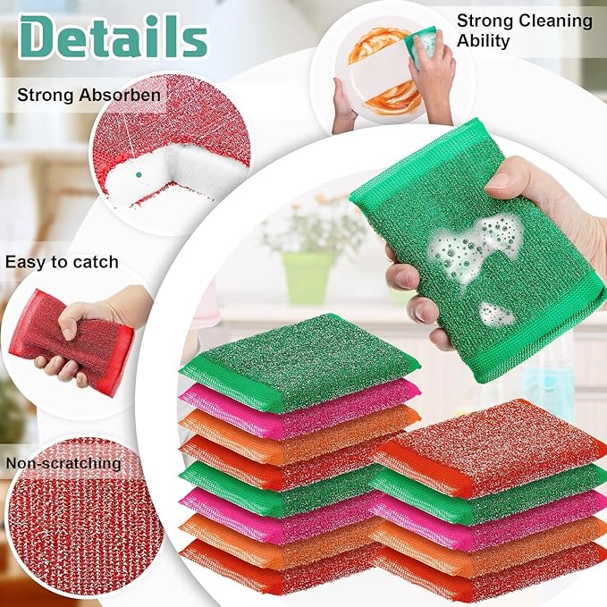 Thyle 24 Pack Kitchen Steel Scrubbing Sponges, Heavy Duty Non Scratch Metal Scrub Pads, Reusable Cleaning Sponges for Dishes, Pots, Pans, Sink and Tough Hard Stains (Vibrant Color)