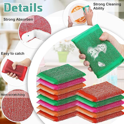 Thyle 24 Pack Kitchen Steel Scrubbing Sponges, Heavy Duty Non Scratch Metal Scrub Pads, Reusable Cleaning Sponges for Dishes, Pots, Pans, Sink and Tough Hard Stains (Vibrant Color)