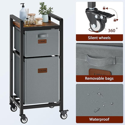 FAVOOSTY Laundry Hamper with Shelf, 70L Laundry Basket Organizer, 2 Section Laundry Sorter for Laundry Room Organization, Grey