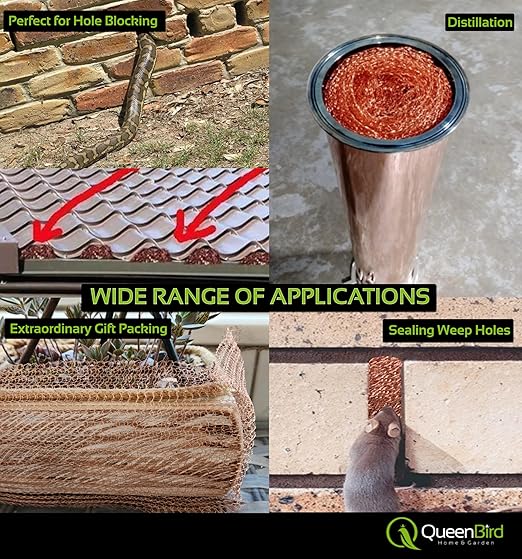QueenBird Copper Mesh Rodent Control – 5" x 30 ft Roll – 100% Pure Copper for Hole Blocking, Distilling & DIY – Includes Scissors & Tool