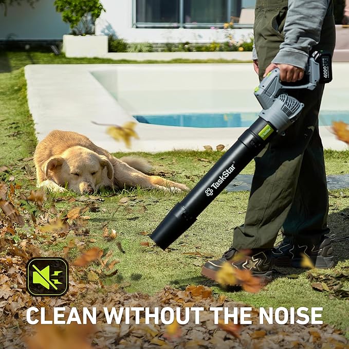 Taskstar Leaf Blower Cordless, Swivel Head Design, 550 CFM Electric Blower w/2 Pcs 4.0 Ah Battery & Charger, Lightweight 3.7 Lbs Handheld Mini Leaf Blower, 5-Speed Blowers for Lawn Care Car Patio Yard