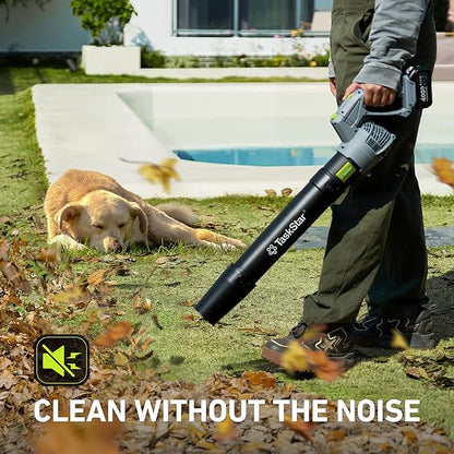 Taskstar Leaf Blower Cordless, Swivel Head Design, 550 CFM Electric Blower w/2 Pcs 4.0 Ah Battery & Charger, Lightweight 3.7 Lbs Handheld Mini Leaf Blower, 5-Speed Blowers for Lawn Care Car Patio Yard
