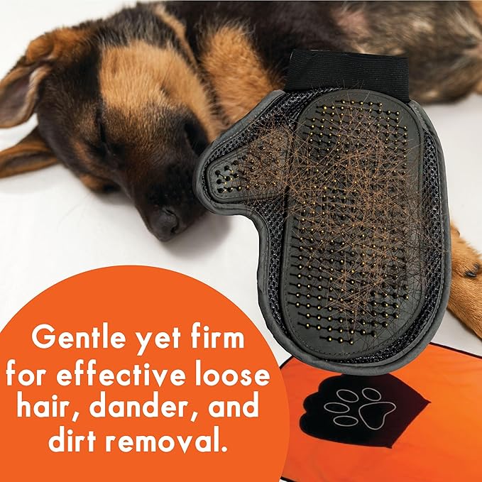 Pet Grooming Mitt and Towel Set - Deshedding Glove for Dogs and Cats - Massage and Remove Pet Hair - Ideal for Small to Medium Dogs and Cats