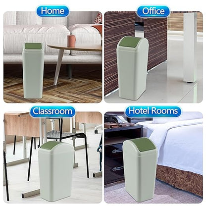 12 L Slim Garbage Can, Small Plastic Trash Can with Swing Lid, 1 Pack (Green)