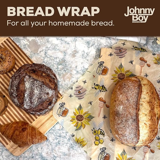 2 Pack - XL 19" x 19" - 5 Sq Ft - Beeswax Bread Wraps, Total 5 Sq Ft Coverage, Eco-Friendly Alternative to Plastic Wrap for Bread Storage, Bowls & Food Storage (Classic)