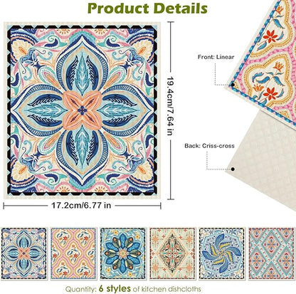 6 Packs Swedish Paper Cloths for Kitchen, Reusable Paper Towels Washable Dish Rags, Highly Absorbent Kitchen Towels Quick Drying Swedish Sponge Cleaning Dish Cloths (Floral Ornamentation)