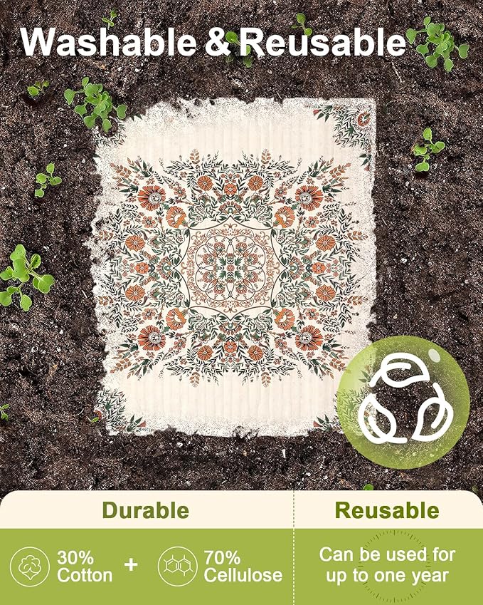 Miss Adola 6 Pack Swedish Dishcloths for Kitchen - Reusable Dish Cloths for Washing Dishes Absorbent Cute Funny Kitchen Towels Cleaning Sponge, Bohemi