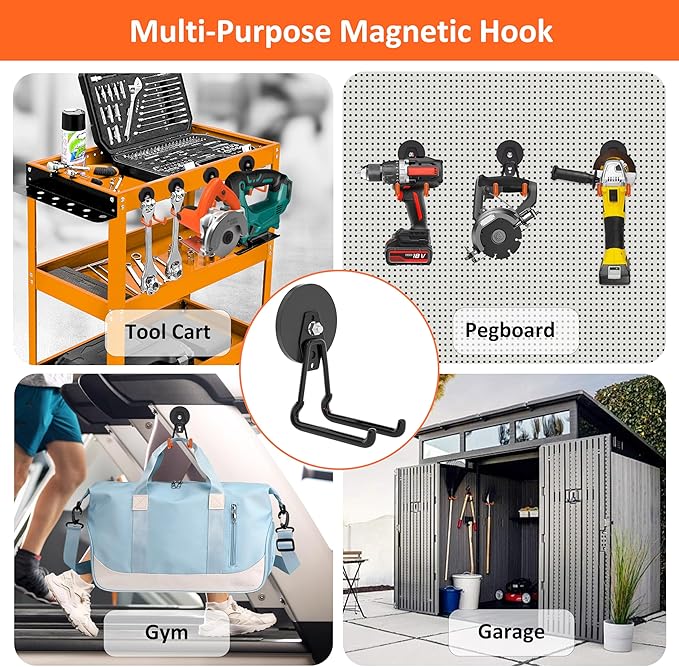 ENUODA Strong Magnetic Hooks Heavy Duty Upgraded Large Magnet Garage Hooks, Magnetic Tool Holder for Container, Locker, Container, Garden Tool, Toolbox, Power Tool, Broom, 2PCS