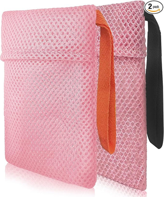 2 Pack Soap Bag Deep and Gentle Exfoliating,Bar Soap Pouch Saver Pocket,Body Scrubber Shower Bath Sponge Loofah (Pink)