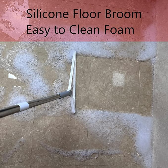Multifunction Silicone Air Broom Sweeper, Rubber Household Squeegee Push Broom with 61" Long Handle for Cleaning Indoor Smooth Floor Bathroom Kitchen Glass Shower Water Pet Hair, Grey