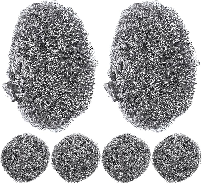 TEHAUX 6pcs Stainless Steel Scrubbers Pot Cleaning Balls Set, Heavy-Duty Pan Scrubber for Kitchen Grease and Dish Cleaning, Metal Scouring Pads for Home Use