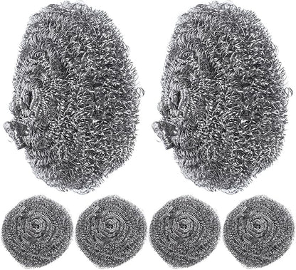 TEHAUX 6pcs Stainless Steel Scrubbers Pot Cleaning Balls Set, Heavy-Duty Pan Scrubber for Kitchen Grease and Dish Cleaning, Metal Scouring Pads for Home Use