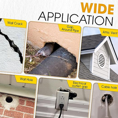 [Upgraded] Rodent Barrier Kit, Steel Wool Included PU Spray Foam Hole Filler for Mice Control 3.2"x7.5’ Rodent Control Fill Fabric, Gloves, Scissors,Gap Blocker in Hole Pipeline Vent in House, Garage