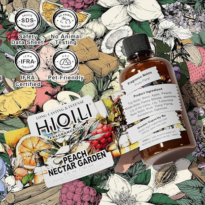 HIQILI Peach Nectar Garden Fragrance Oil for Diffuser, Inspired by Pris.HIL-ton, Candle & Soap Making, Sweet Floral-Fruity Notes, Long-Lasting Scent- 1fl oz