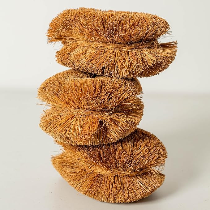 Pack of 6 Tawashi Vegetable Scrub Brush,100% Natural Coconut Coir Fiber VegetableBrush, Ideal for Fruit Scrub, Kitchen Cleaning Needs, Kamenoko Japanese Design
