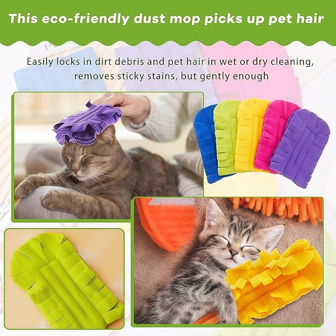 5 PCS Microfiber Duster Refill Reusable, Washable Cleaning Pads, 360 Cleaning Pads for Fan, Home，Window,Pet,Blinds,Furniture, Floor(Include 1 Handle)，Reusable dusters for Cleaning and Damp Duster
