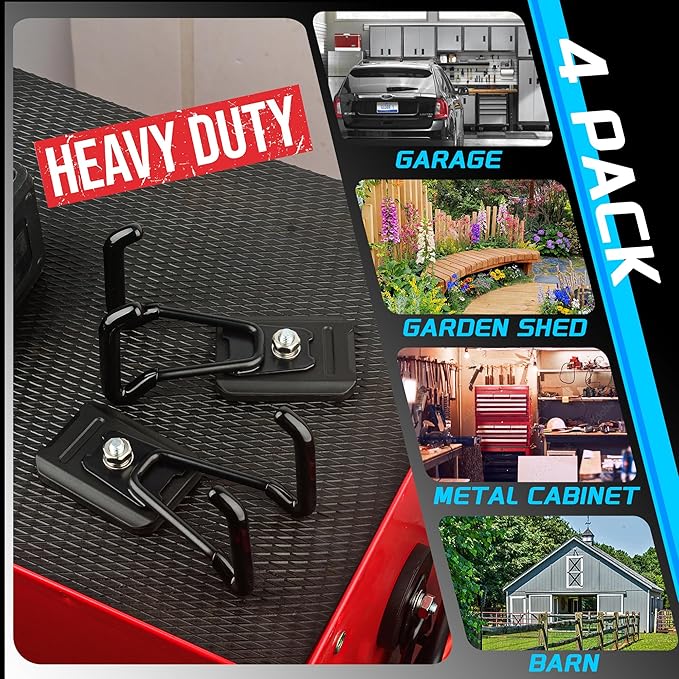 Heavy Duty Magnetic Hook, Large Utility Storage Magnetic Garage Hooks, Strong Magnet Hooks for Hanging Power Tool Hose Drill Metal Cart in Garden Workshop Kitchen (4Pack)