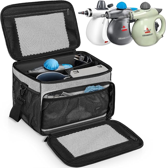 Carry Bag Compatible with Bissell SteamShot Hard Surface Steam Cleaner 39N7V/39N7A, Adjustable Compartments Steam Cleaner Storage Bag Fits for Phueut Pressurized Handheld Steam Cleaner