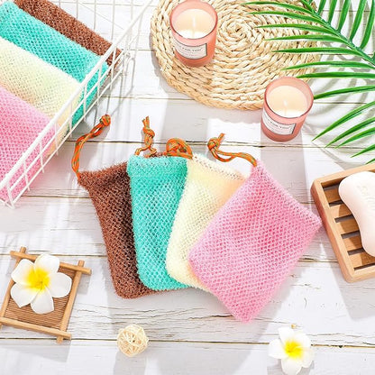8 Pieces Bar Soap Pouch Mesh Soap Saver Pouch Holder Exfoliating Net Loofah Bags for Shower Mesh Bubble Foam Net Bath Pocket for Women Men Girls (Lake Green, Pink, Beige, Brown)