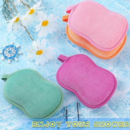 Tatuo 4 Pieces Baby Bath Sponge Cotton Baby Sponge Toddler Soft and Absorbent Loofah for Kids Babies Men Women(Red, Purple, Green, Orange)