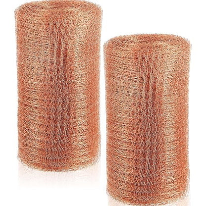 Gisafai 5" x 200 ft Copper Mesh Rodent Control Copper Wool for Slugs Rustproof DIY Hole Filler Pure Wire Mesh for Bat Snail Bird Pest Rodent Control Gap Blocker Fill Fabric Hole Gardening (2 Roll)